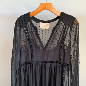 Sheer black long sleeved dress with slip. Great condition.